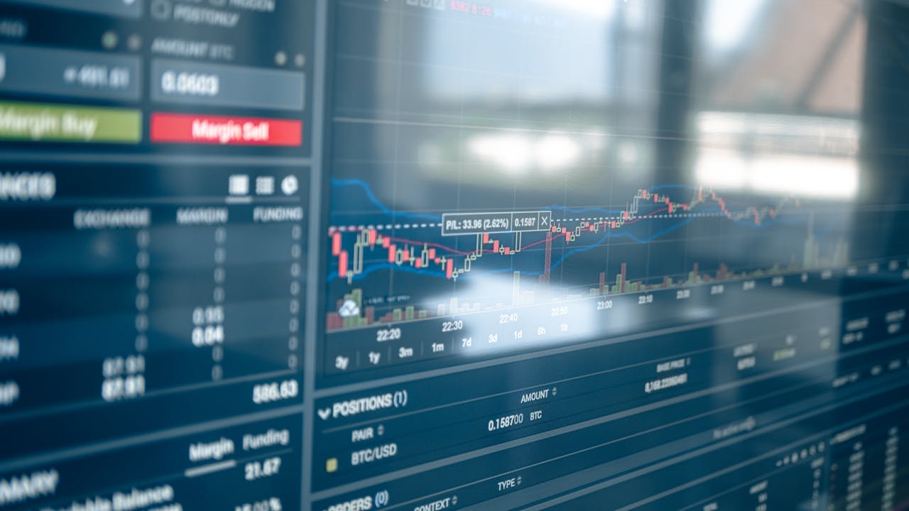 A detailed view of a cryptocurrency trading screen, featuring graphs and charts.
